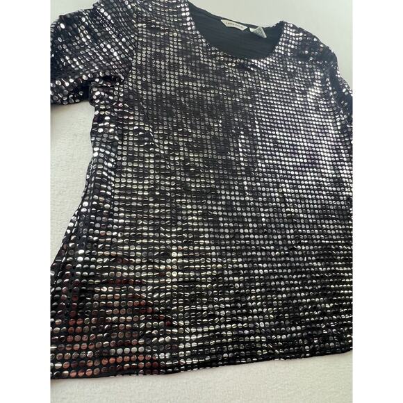 Laura Ahsley Large Woman Sequin Blouse Y2k Long Sleeve Stretch‎ Swiftie - Picture 3 of 5
